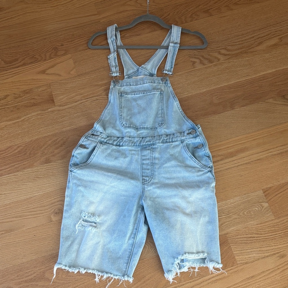 PacSun Light Blue Denim Overalls with Silver Hardware